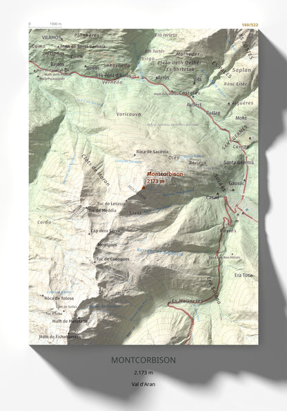 Mapa de relieve de Montcorbison, 2173 m, Val d'Aran, lámina 100 Cims de Trobart 21 × 30 cm.
