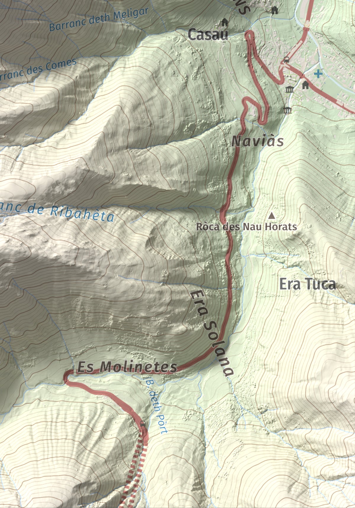 Mapa de relieve de Montcorbison, 2173 m, Val d'Aran, lámina 100 Cims de Trobart. Detalle de la zona inferior derecha. 21 × 30 cm.