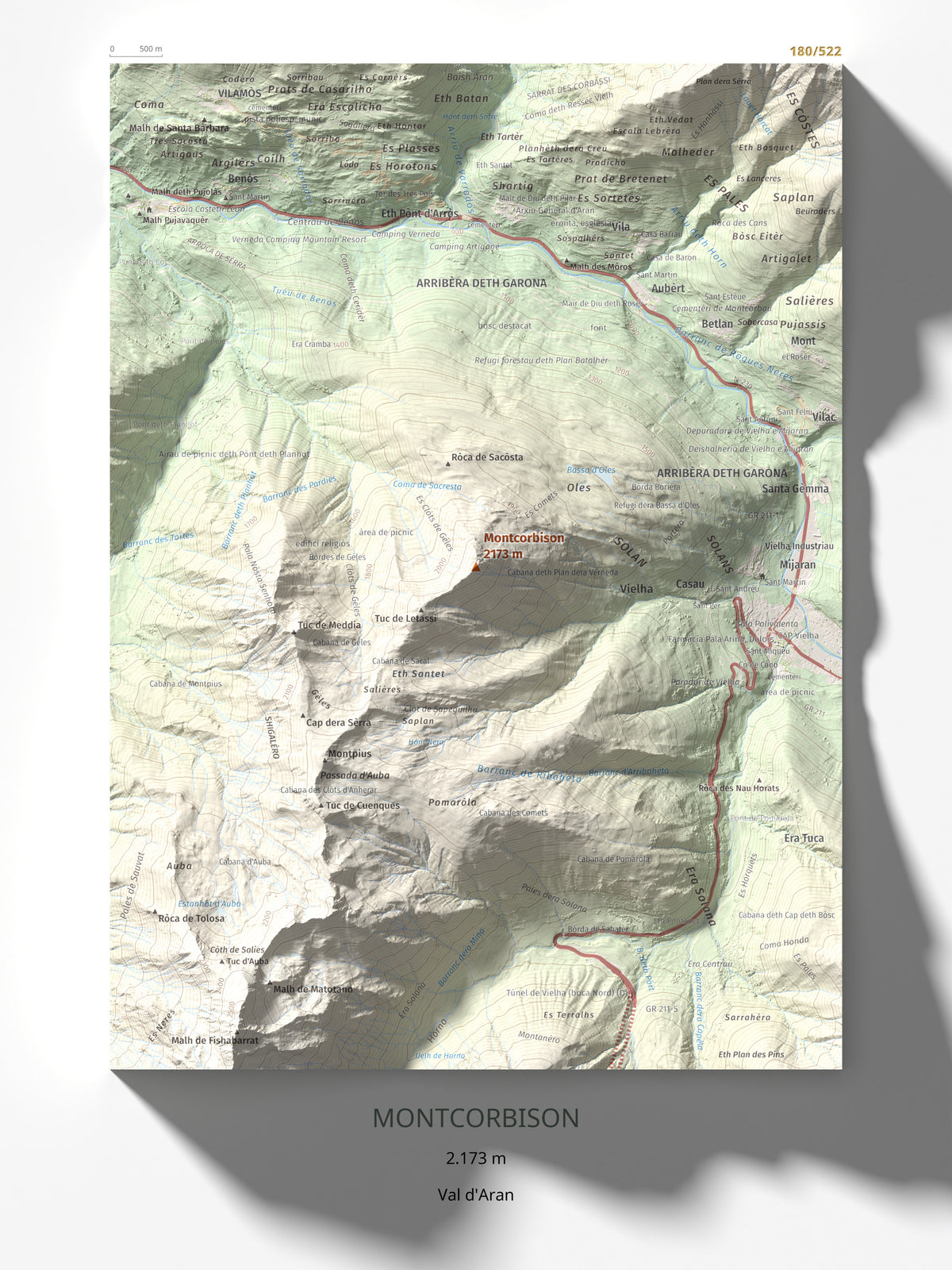 Mapa de relieve de Montcorbison, 2173 m, Val d'Aran, lámina 100 Cims de Trobart 30 × 40 cm.