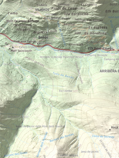 Mapa de relieve de Montcorbison, 2173 m, Val d'Aran, lámina 100 Cims de Trobart. Detalle de la zona superior izquierda. 30 × 40 cm.
