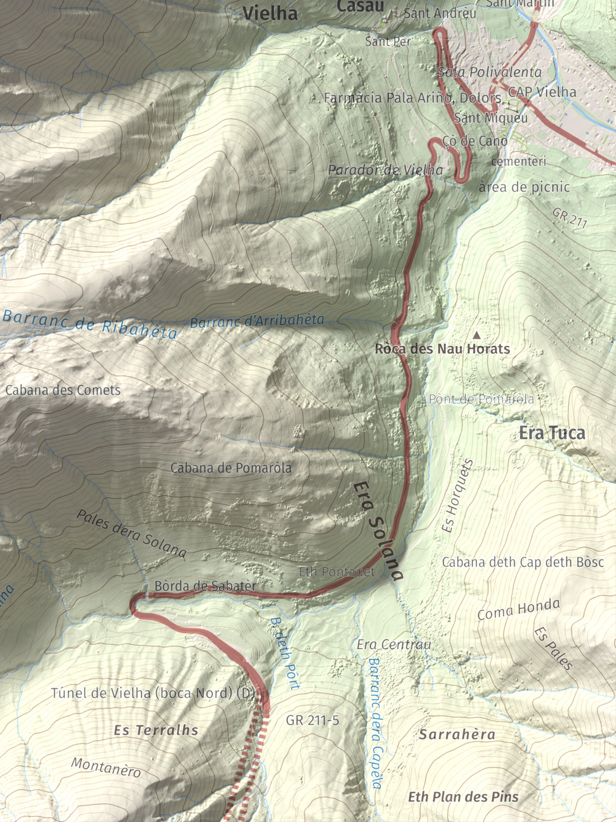 Mapa de relieve de Montcorbison, 2173 m, Val d'Aran, lámina 100 Cims de Trobart. Detalle de la zona inferior derecha. 30 × 40 cm.