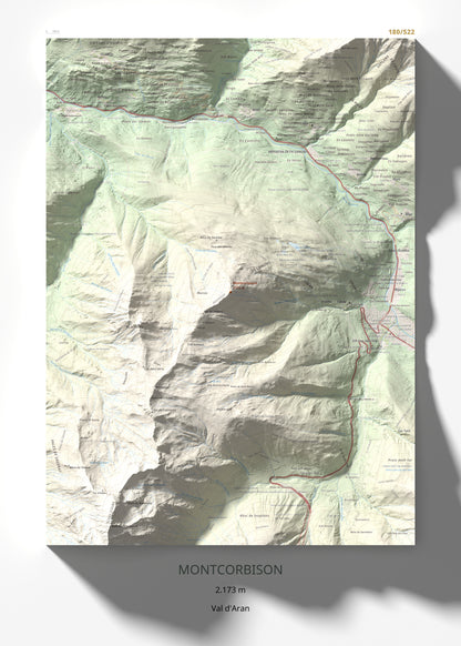Mapa de relieve de Montcorbison, 2173 m, Val d'Aran, lámina 100 Cims de Trobart 50 × 70 cm.