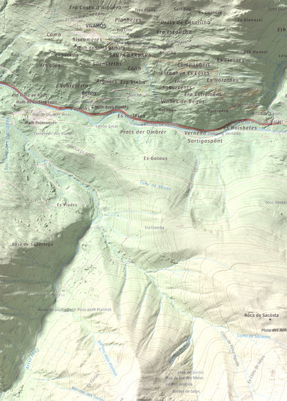 Mapa de relieve de Montcorbison, 2173 m, Val d'Aran, lámina 100 Cims de Trobart. Detalle de la zona superior izquierda. 50 × 70 cm.