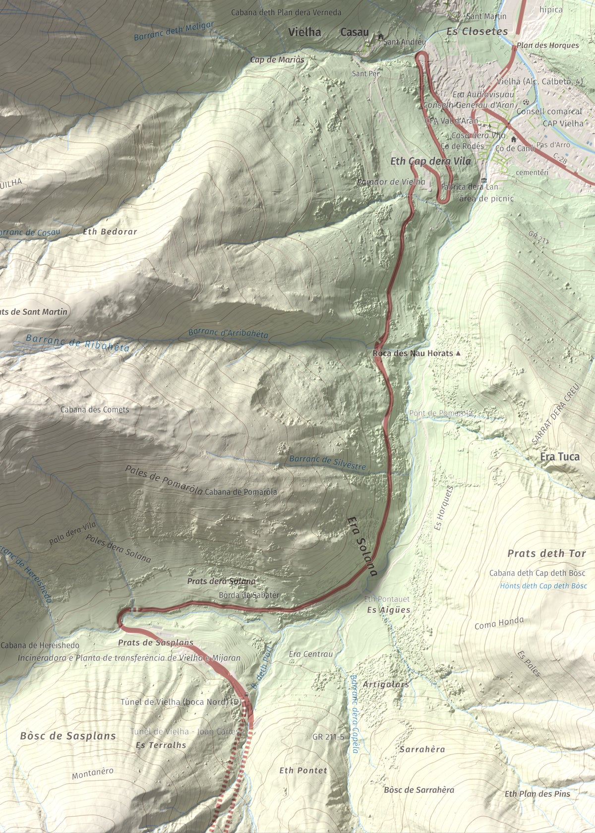 Mapa de relieve de Montcorbison, 2173 m, Val d'Aran, lámina 100 Cims de Trobart. Detalle de la zona inferior derecha. 50 × 70 cm.