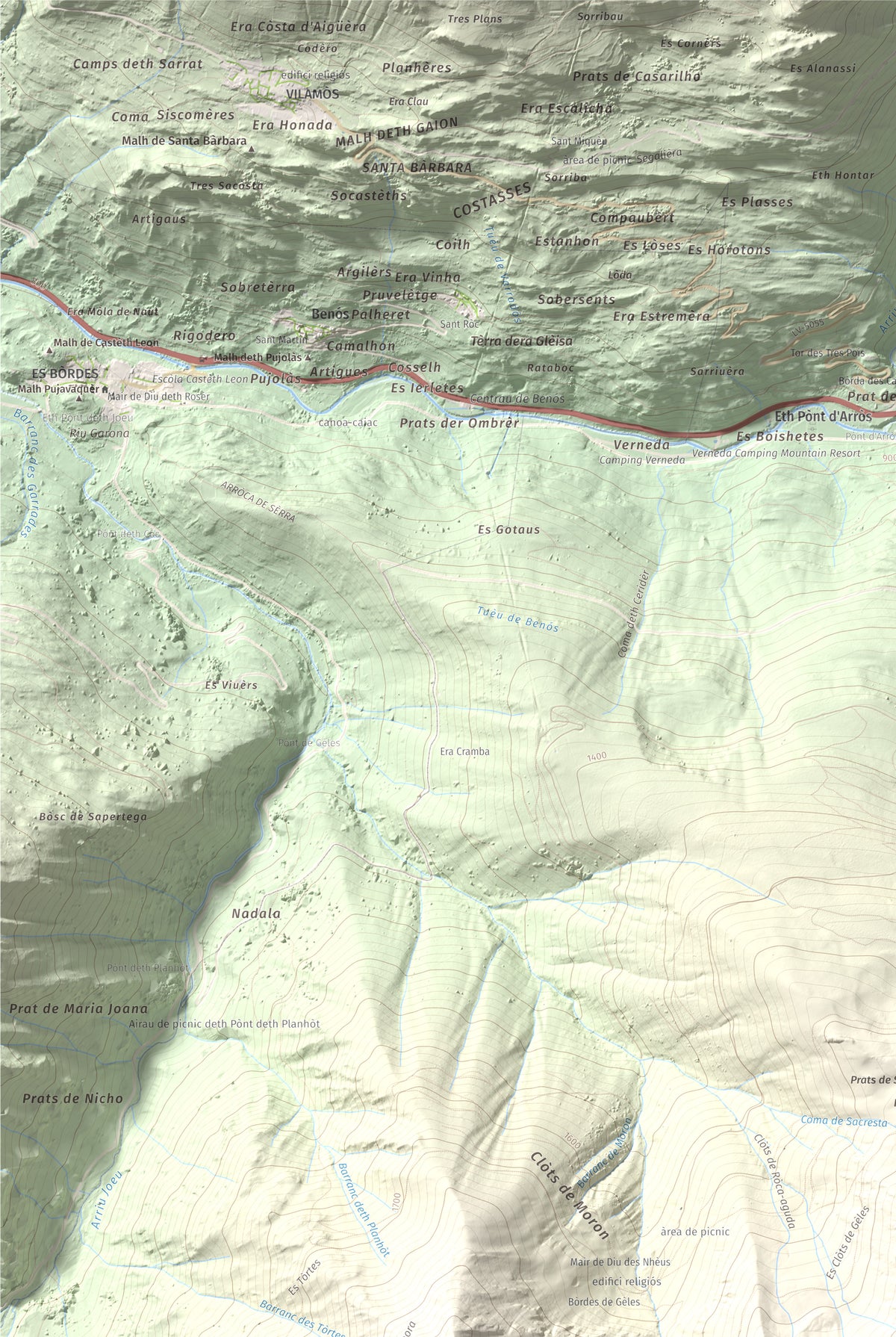 Mapa de relieve de Montcorbison, 2173 m, Val d'Aran, lámina 100 Cims de Trobart. Detalle de la zona superior izquierda. 61 × 91 cm.