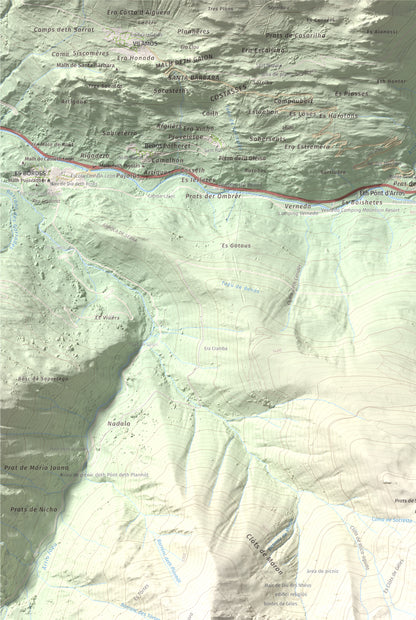 Mapa de relieve de Montcorbison, 2173 m, Val d'Aran, lámina 100 Cims de Trobart. Detalle de la zona superior izquierda. 61 × 91 cm.