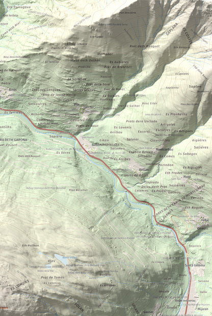Mapa de relieve de Montcorbison, 2173 m, Val d'Aran, lámina 100 Cims de Trobart. Detalle de la zona superior derecha. 61 × 91 cm.