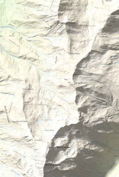 Mapa de relieve de Montcorbison, 2173 m, Val d'Aran, lámina 100 Cims de Trobart. Detalle de la zona inferior izquierda. 61 × 91 cm.