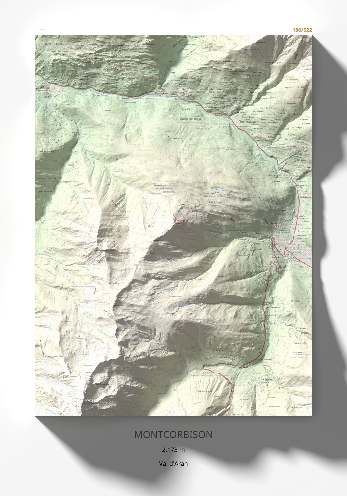 Mapa de relieve de Montcorbison, 2173 m, Val d'Aran, lámina 100 Cims de Trobart 70 × 100 cm.