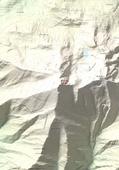 Mapa de relieve de Monteixo, 2905 m, Pallars Sobirà, lámina 100 Cims de Trobart. Detalle de la zona central. 70 × 100 cm.