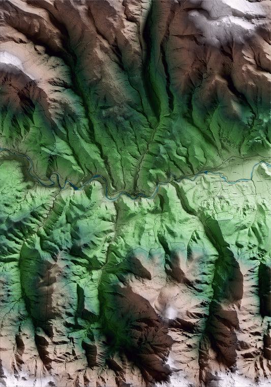Mapa artístico del relieve de Montellà i Martinet, a la Cerdanya, con 15 km de entorno y base topográfica ICGC