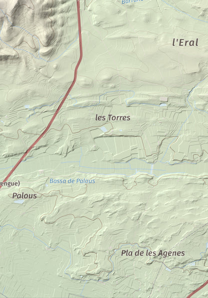 Mapa de relieve de Monteró, 574 m, Noguera, lámina 100 Cims de Trobart. Detalle de la zona inferior derecha. 21 × 30 cm.