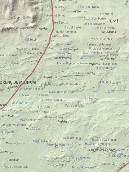 Mapa de relieve de Monteró, 574 m, Noguera, lámina 100 Cims de Trobart. Detalle de la zona inferior derecha. 30 × 40 cm.