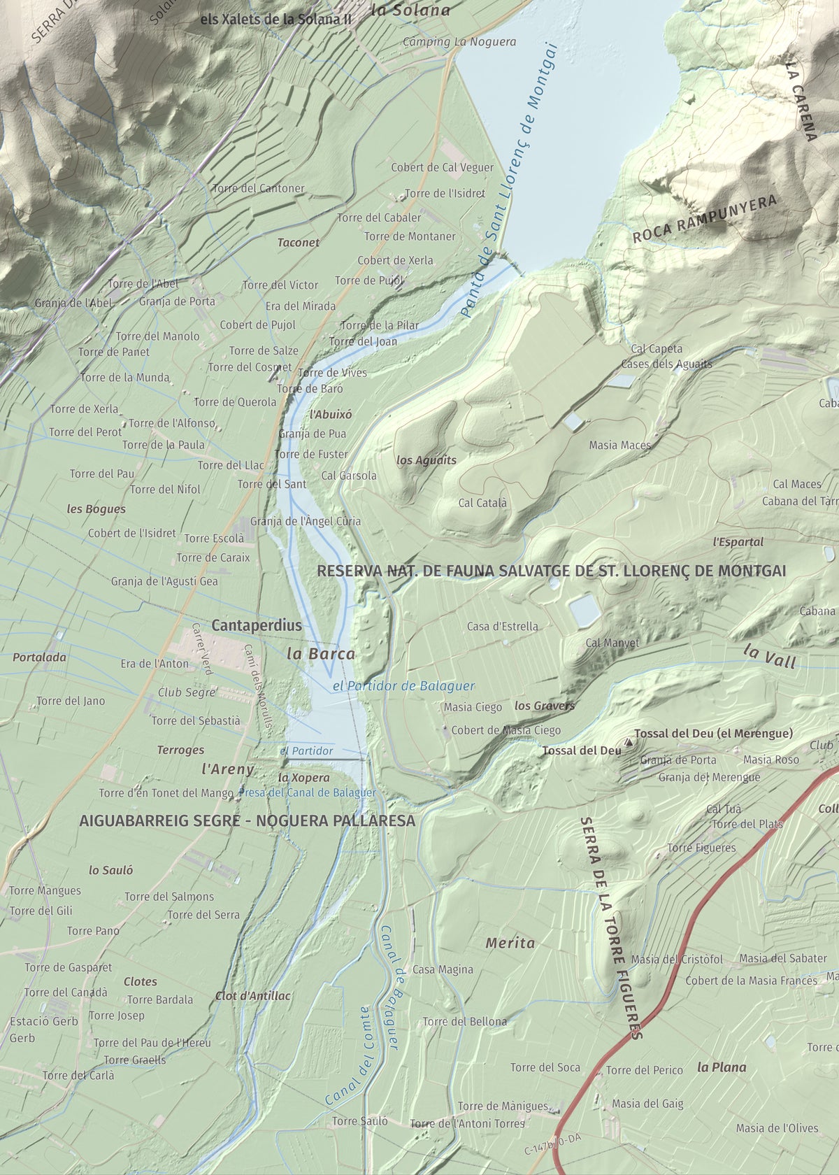 Mapa de relieve de Monteró, 574 m, Noguera, lámina 100 Cims de Trobart. Detalle de la zona inferior izquierda. 50 × 70 cm.