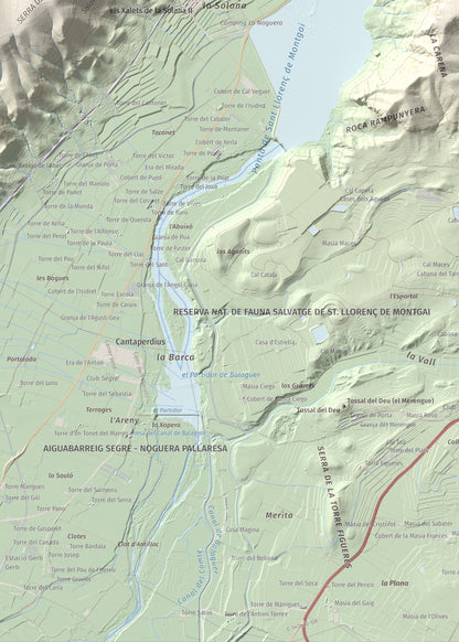 Mapa de relieve de Monteró, 574 m, Noguera, lámina 100 Cims de Trobart. Detalle de la zona inferior izquierda. 50 × 70 cm.