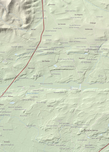 Mapa de relieve de Monteró, 574 m, Noguera, lámina 100 Cims de Trobart. Detalle de la zona inferior derecha. 50 × 70 cm.