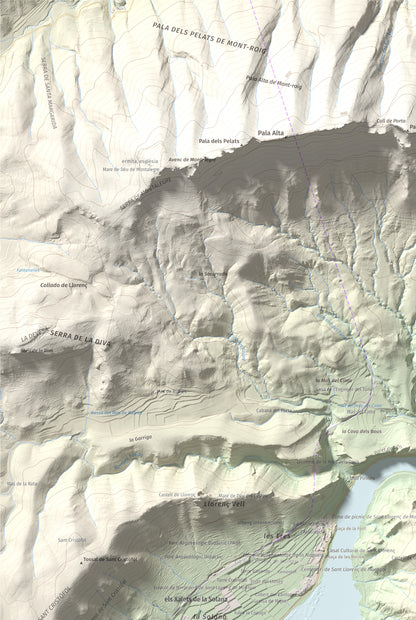 Mapa de relieve de Monteró, 574 m, Noguera, lámina 100 Cims de Trobart. Detalle de la zona superior izquierda. 61 × 91 cm.