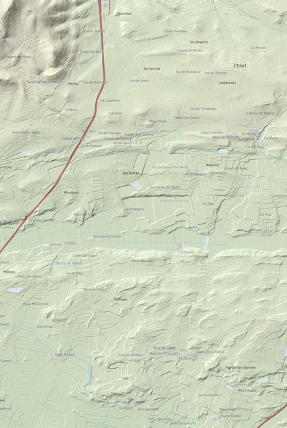 Mapa de relieve de Monteró, 574 m, Noguera, lámina 100 Cims de Trobart. Detalle de la zona inferior derecha. 61 × 91 cm.