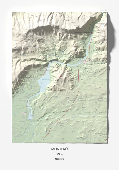 Mapa de relieve de Monteró, 574 m, Noguera, lámina 100 Cims de Trobart 70 × 100 cm.