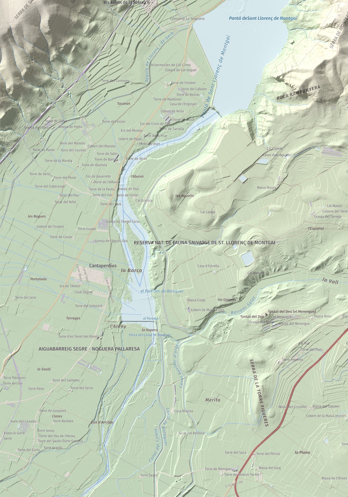 Mapa de relieve de Monteró, 574 m, Noguera, lámina 100 Cims de Trobart. Detalle de la zona inferior izquierda. 70 × 100 cm.