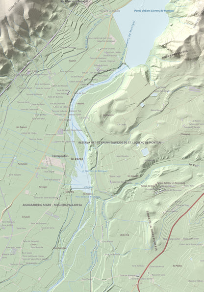 Mapa de relieve de Monteró, 574 m, Noguera, lámina 100 Cims de Trobart. Detalle de la zona inferior izquierda. 70 × 100 cm.