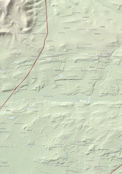 Mapa de relieve de Monteró, 574 m, Noguera, lámina 100 Cims de Trobart. Detalle de la zona inferior derecha. 70 × 100 cm.