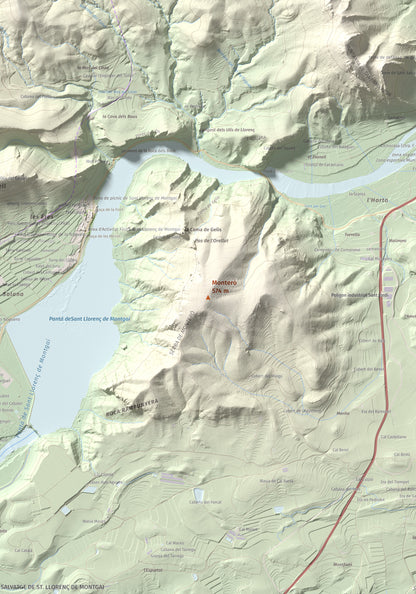 Mapa de relieve de Monteró, 574 m, Noguera, lámina 100 Cims de Trobart. Detalle de la zona central. 70 × 100 cm.