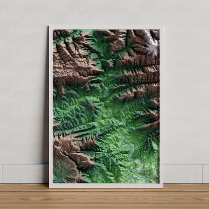 Mapa artístico del relieve de Montesquiu, a Osona, con 15 km de entorno y base topográfica ICGC. Presentación enmarcada.