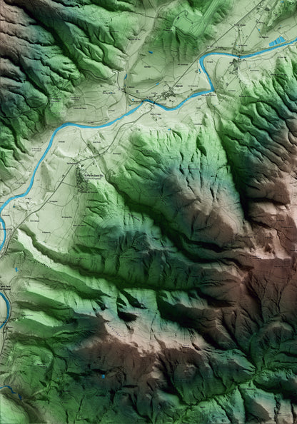 Mapa artístico del relieve de Montferrer i Castellbò, al Alt Urgell, con 15 km de entorno y base topográfica ICGC. Detalle de la zona inferior izquierda.