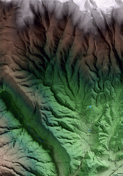 Mapa artístico del relieve de Montferrer i Castellbò, al Alt Urgell, con 15 km de entorno y base topográfica ICGC. Detalle de la zona superior izquierda.