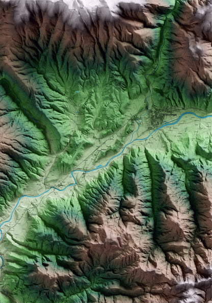 Mapa artístico del relieve de Montferrer i Castellbò, al Alt Urgell, con 15 km de entorno y base topográfica ICGC
