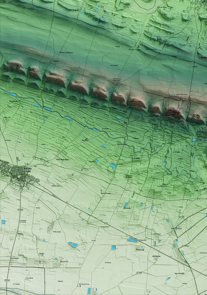 Mapa artístico del relieve de Montgai, a la Noguera, con 15 km de entorno y base topográfica ICGC. Detalle de la zona inferior izquierda.