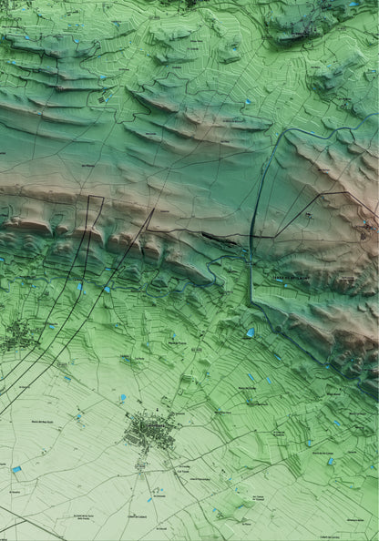 Mapa artístico del relieve de Montgai, a la Noguera, con 15 km de entorno y base topográfica ICGC. Detalle de la zona inferior derecha.