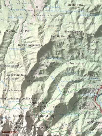 Mapa de relieve de Montgròs, 1133 m, Anoia, lámina 100 Cims de Trobart. Detalle de la zona superior derecha. 30 × 40 cm.