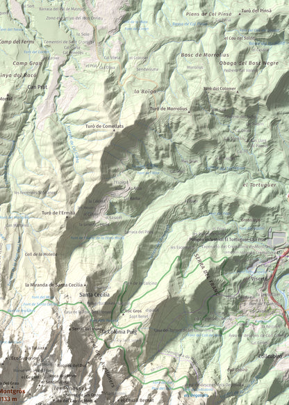 Mapa de relieve de Montgròs, 1133 m, Anoia, lámina 100 Cims de Trobart. Detalle de la zona superior derecha. 50 × 70 cm.
