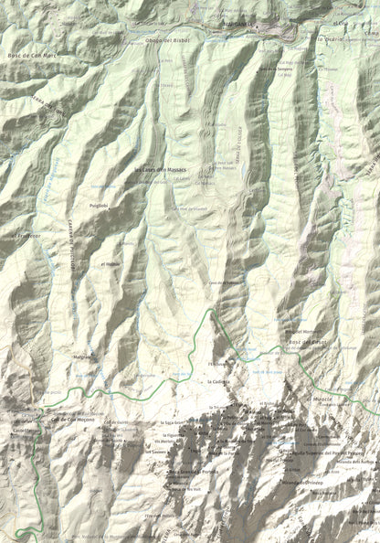 Mapa de relieve de Montgròs, 1133 m, Anoia, lámina 100 Cims de Trobart. Detalle de la zona superior izquierda. 70 × 100 cm.