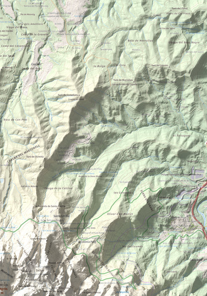 Mapa de relieve de Montgròs, 1133 m, Anoia, lámina 100 Cims de Trobart. Detalle de la zona superior derecha. 70 × 100 cm.