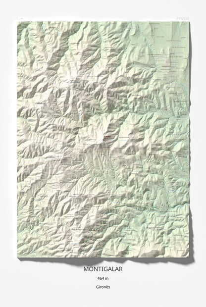 Mapa de relieve de Montigalar, 464 m, Gironès, lámina 100 Cims de Trobart 61 × 91 cm.