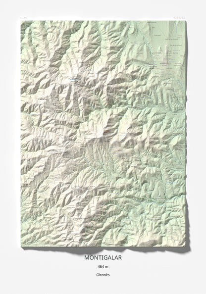Mapa de relieve de Montigalar, 464 m, Gironès, lámina 100 Cims de Trobart 70 × 100 cm.