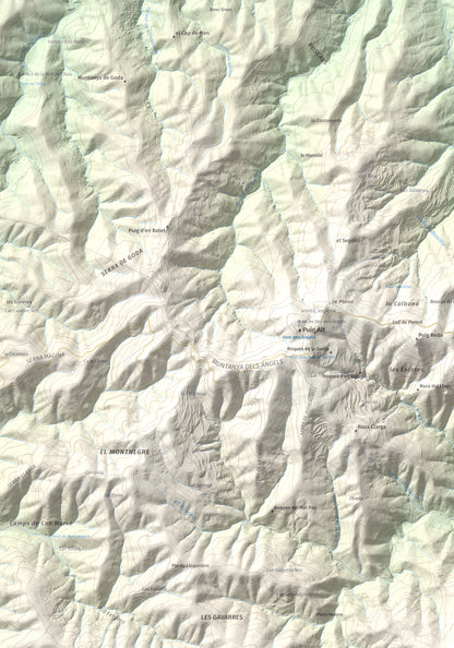 Mapa de relieve de Montigalar, 464 m, Gironès, lámina 100 Cims de Trobart. Detalle de la zona superior izquierda. 70 × 100 cm.