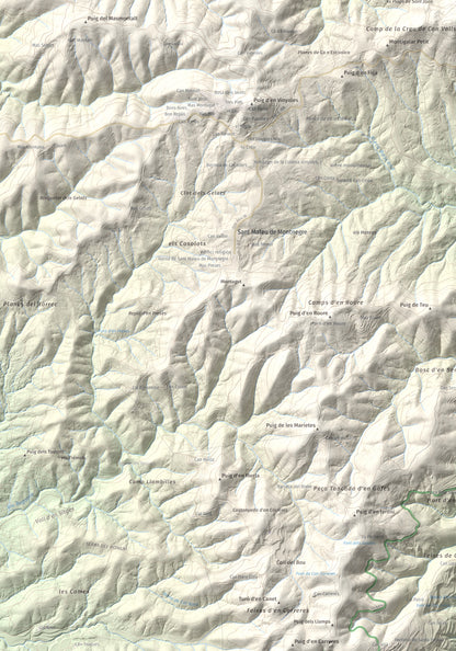 Mapa de relieve de Montigalar, 464 m, Gironès, lámina 100 Cims de Trobart. Detalle de la zona inferior izquierda. 70 × 100 cm.