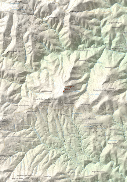 Mapa de relieve de Montigalar, 464 m, Gironès, lámina 100 Cims de Trobart. Detalle de la zona central. 70 × 100 cm.