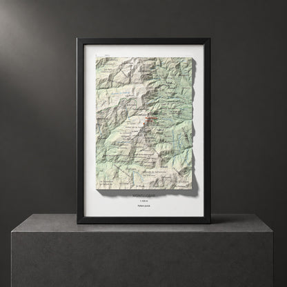 Mapa de relieve de Montllobar, 1104 m, Pallars Jussà, lámina 100 Cims de Trobart. Presentación enmarcada. 21 × 30 cm.
