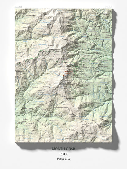 Mapa de relieve de Montllobar, 1104 m, Pallars Jussà, lámina 100 Cims de Trobart 30 × 40 cm.