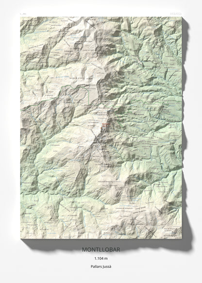 Mapa de relieve de Montllobar, 1104 m, Pallars Jussà, lámina 100 Cims de Trobart 50 × 70 cm.