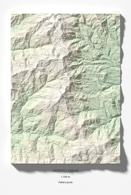 Mapa de relieve de Montllobar, 1104 m, Pallars Jussà, lámina 100 Cims de Trobart 61 × 91 cm.