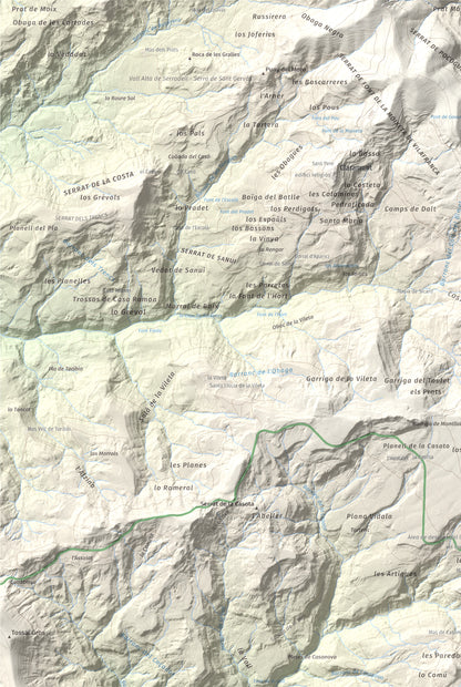 Mapa de relieve de Montllobar, 1104 m, Pallars Jussà, lámina 100 Cims de Trobart. Detalle de la zona superior izquierda. 61 × 91 cm.