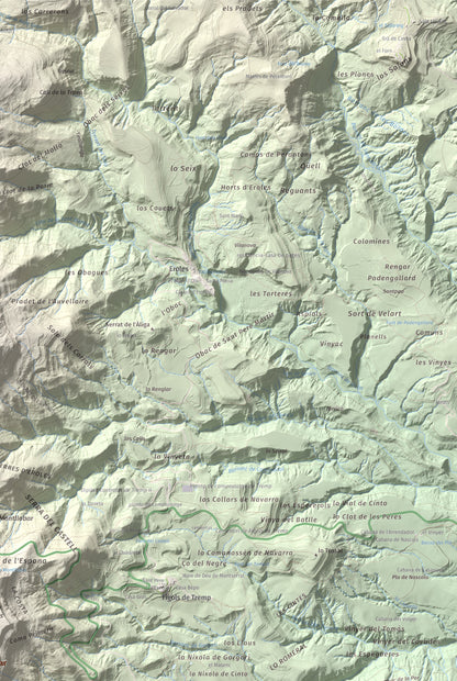 Mapa de relieve de Montllobar, 1104 m, Pallars Jussà, lámina 100 Cims de Trobart. Detalle de la zona superior derecha. 61 × 91 cm.