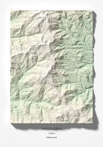 Mapa de relieve de Montllobar, 1104 m, Pallars Jussà, lámina 100 Cims de Trobart 70 × 100 cm.