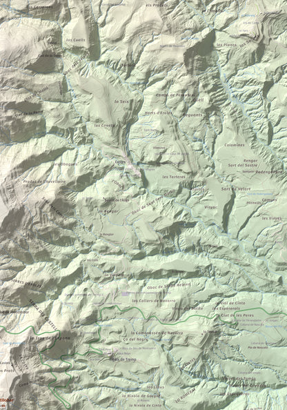 Mapa de relieve de Montllobar, 1104 m, Pallars Jussà, lámina 100 Cims de Trobart. Detalle de la zona superior derecha. 70 × 100 cm.